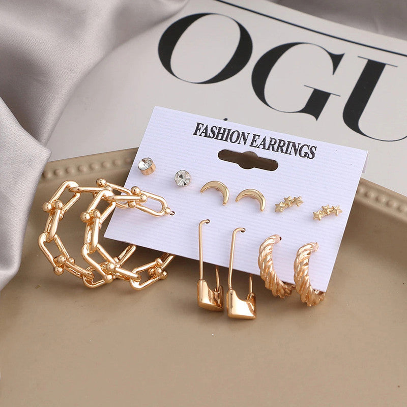 Gold-Toned Classic Earrings Combo of 6 For Women