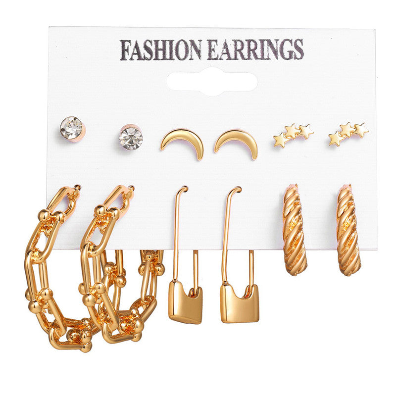 Gold-Toned Classic Earrings Combo of 6 For Women