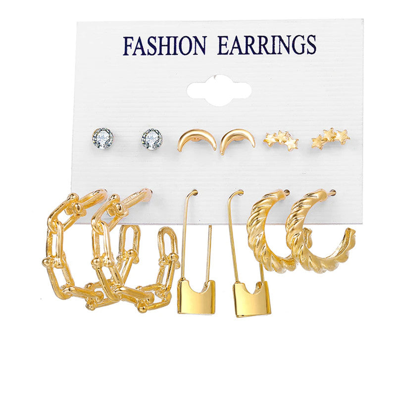 Gold-Toned Classic Earrings Combo of 6 For Women - MySmartBazaar