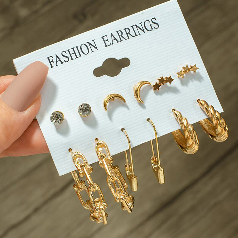 Gold-Toned Classic Earrings Combo of 6 For Women