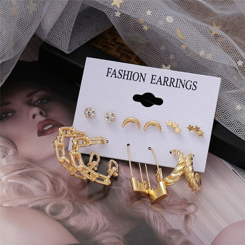 Gold-Toned Classic Earrings Combo of 6 For Women