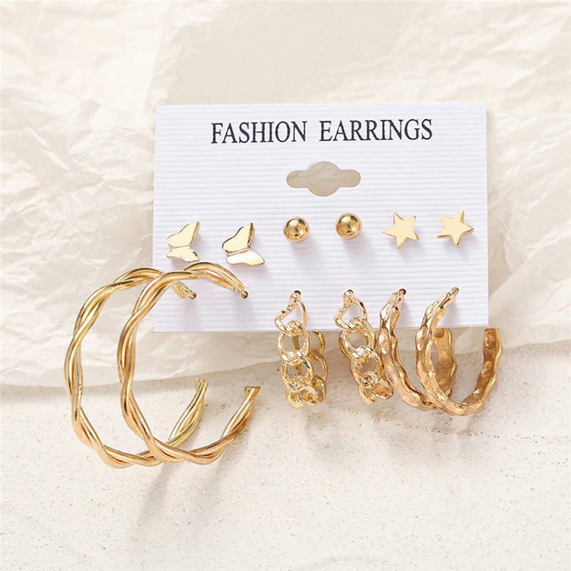 Gold-Toned Classic Studs and Hoop Earrings For Women