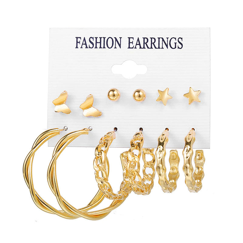 Gold-Toned Classic Studs and Hoop Earrings For Women