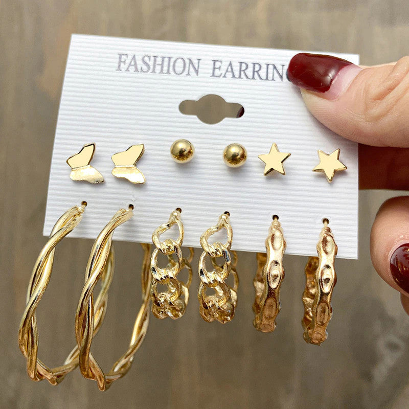 Gold-Toned Classic Studs and Hoop Earrings For Women