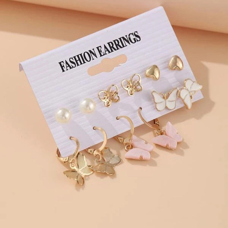 Gold-Toned and White Classic Studs and Hoop Earrings For Women