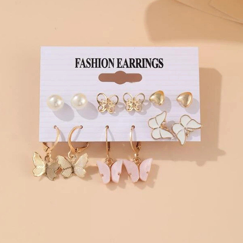 Gold-Toned and White Classic Studs and Hoop Earrings For Women