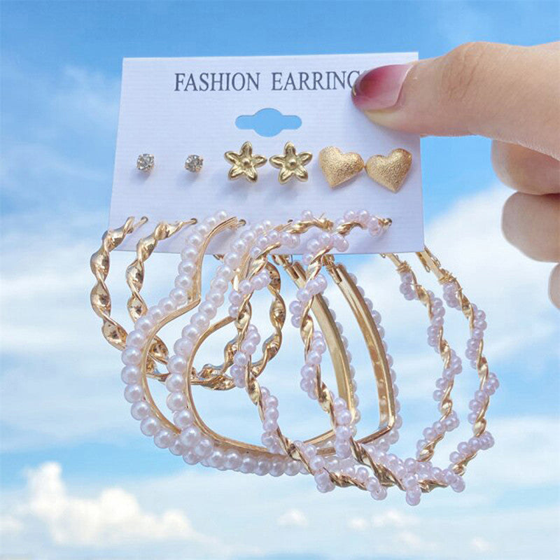 Gold Plated Pearl Studded Earrings Combo of 6 For Women