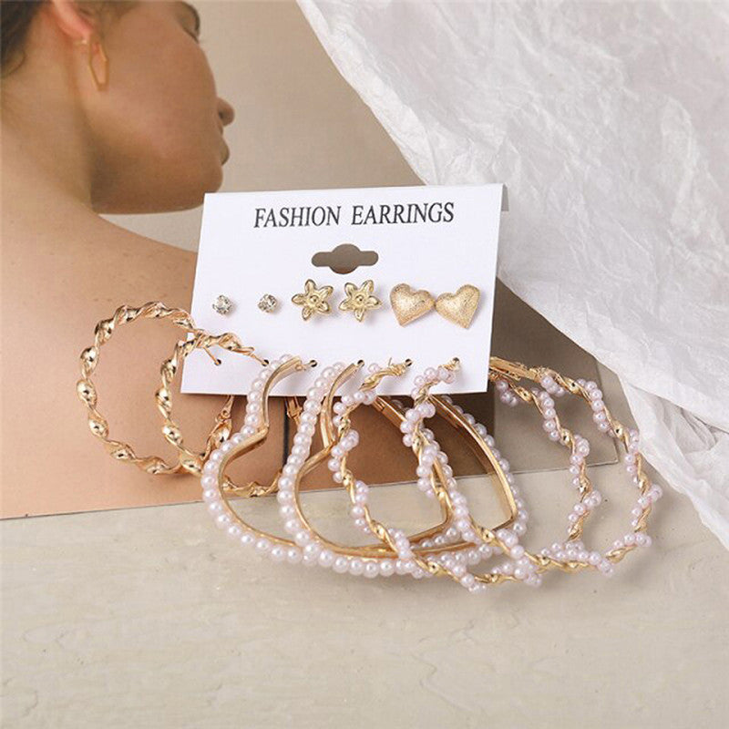 Gold Plated Pearl Studded Earrings Combo of 6 For Women