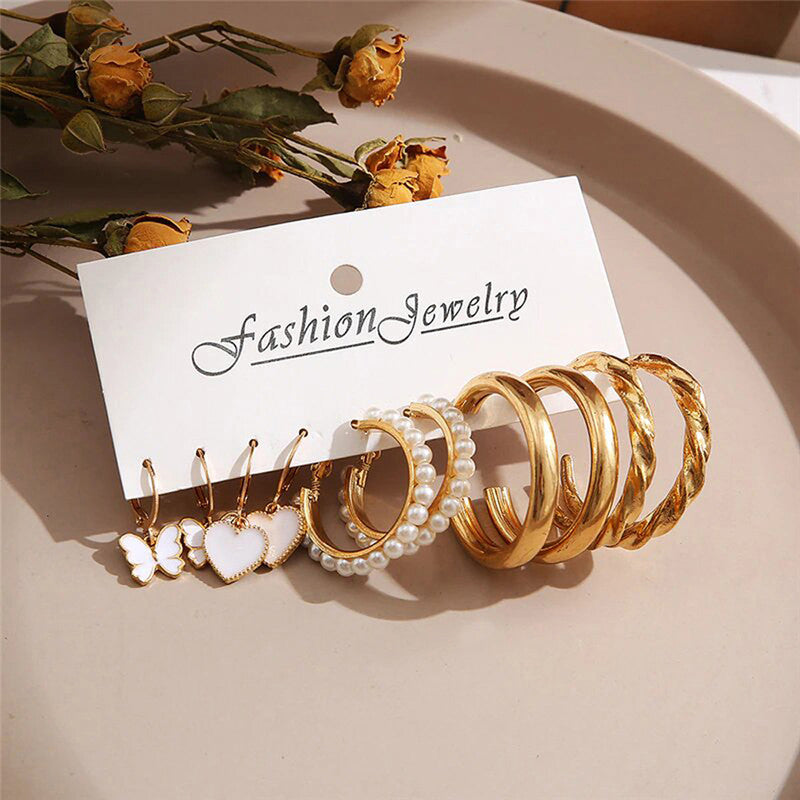 Gold-Plated Hoop Earrings Combo of 5 For Women