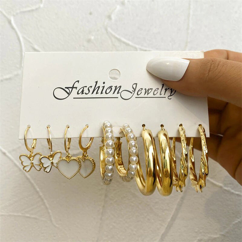 Gold-Plated Hoop Earrings Combo of 5 For Women