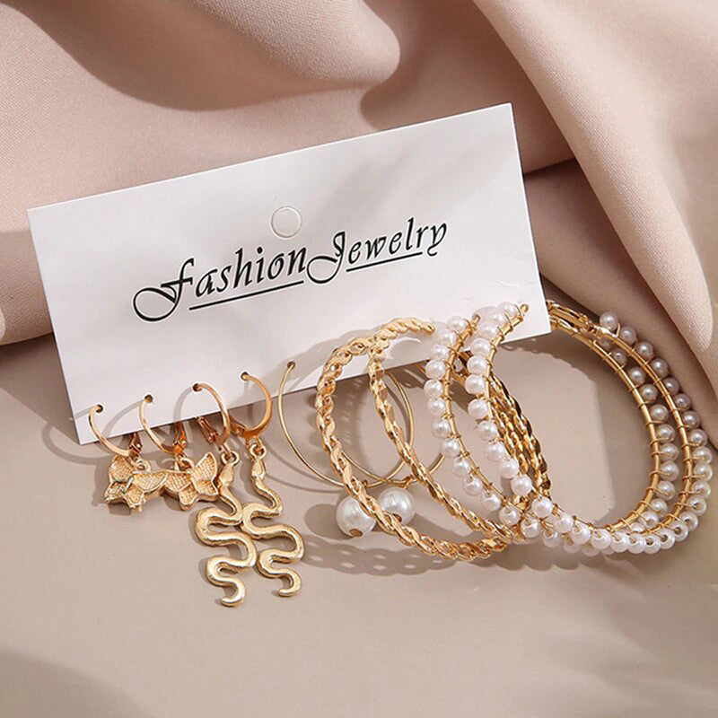 Gold-Plated Hoop Earrings Combo of 5 For Women