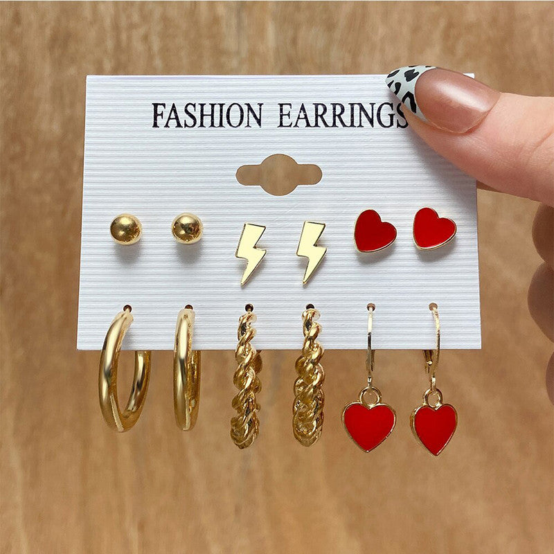 Gold-Plated Hoop Earrings Combo of 6 For Women