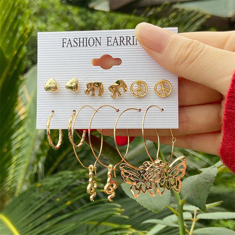 Gold-Plated Hoop Earrings Combo of 6 For Women