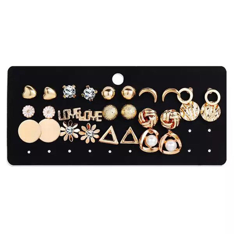 Gold Plated Stud Earrings Combo of 14 For Women