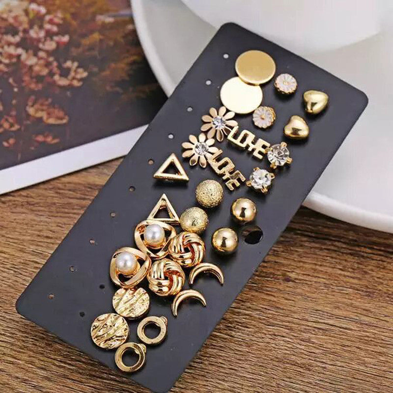 Gold Plated Stud Earrings Combo of 14 For Women