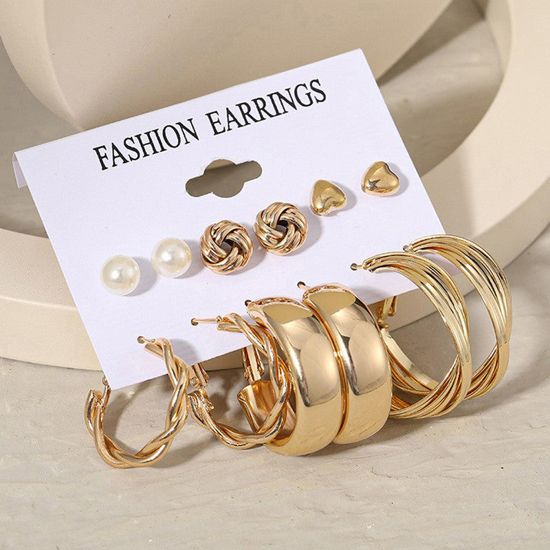 Gold Plated Studs and Hoops Earrings Combo of 6 For Women