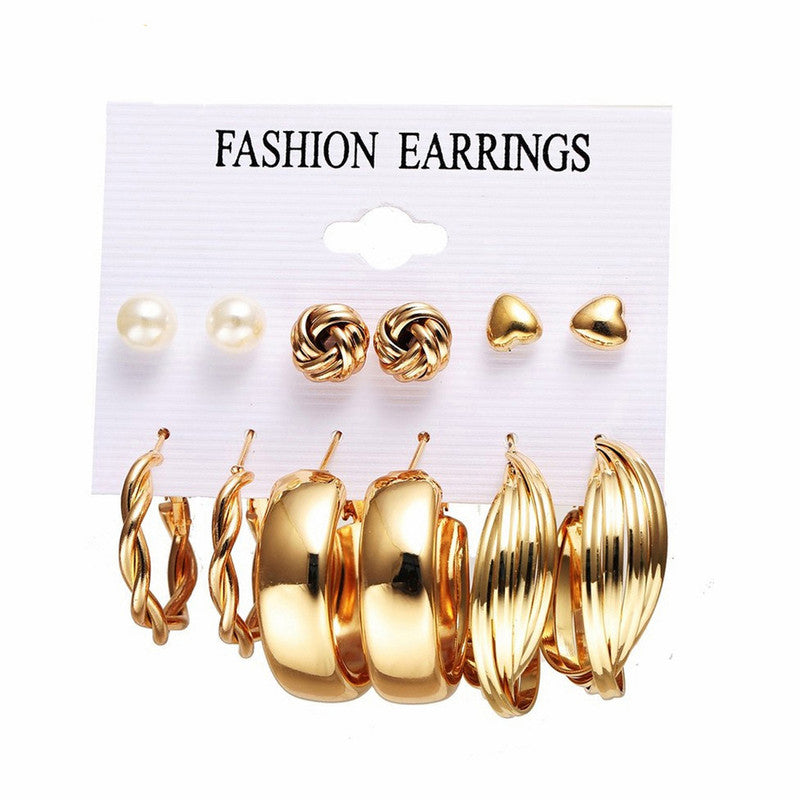 Gold Plated Studs and Hoops Earrings Combo of 6 For Women