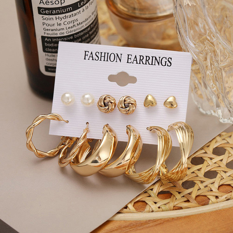 Gold Plated Studs and Hoops Earrings Combo of 6 For Women