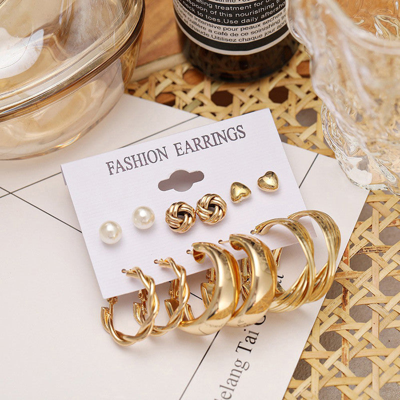 Gold Plated Studs and Hoops Earrings Combo of 6 For Women