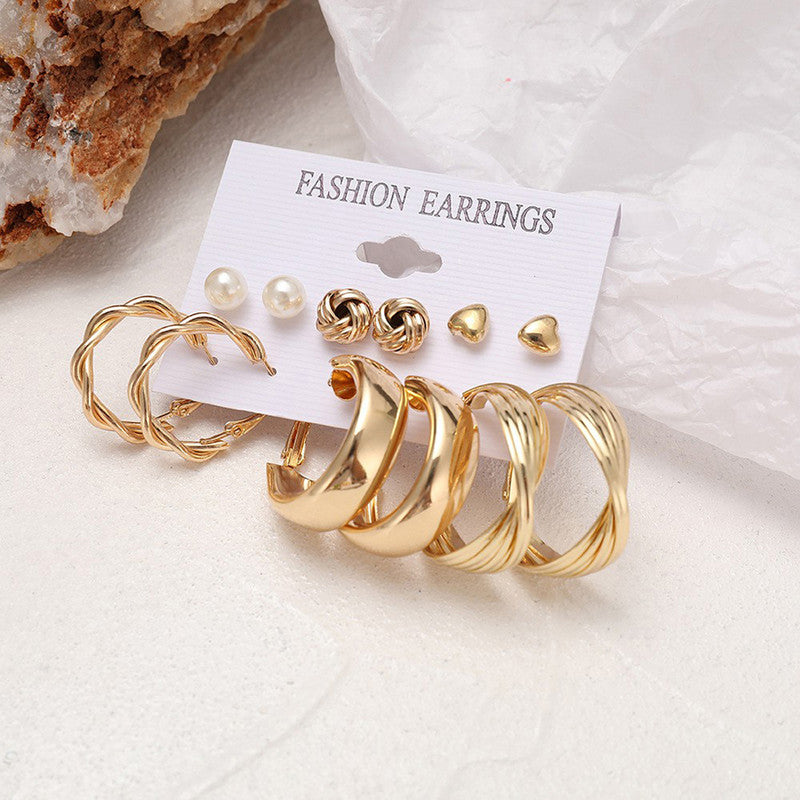 Gold Plated Studs and Hoops Earrings Combo of 6 For Women