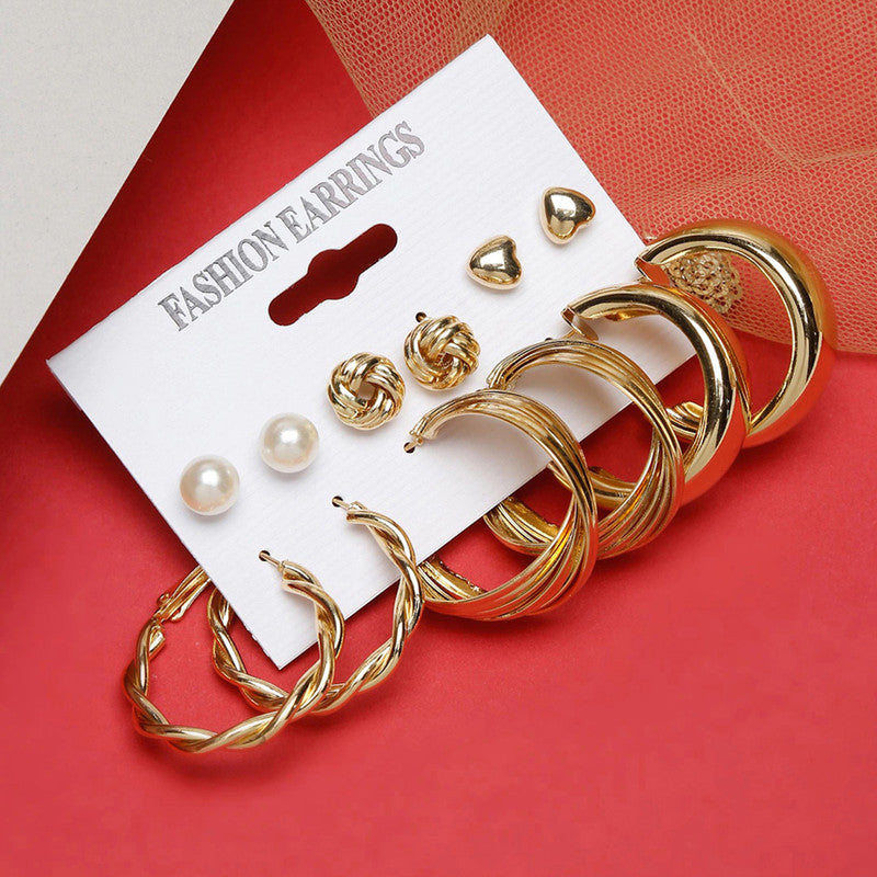 Gold Plated Studs and Hoops Earrings Combo of 6 For Women