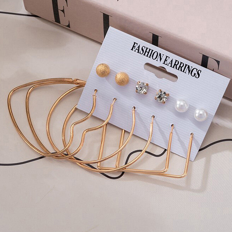 Gold Plated Studs and Hoops Earrings Combo of 6 For Women