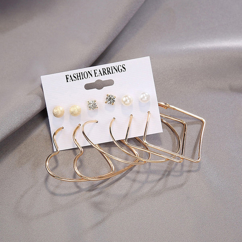 Gold Plated Studs and Hoops Earrings Combo of 6 For Women