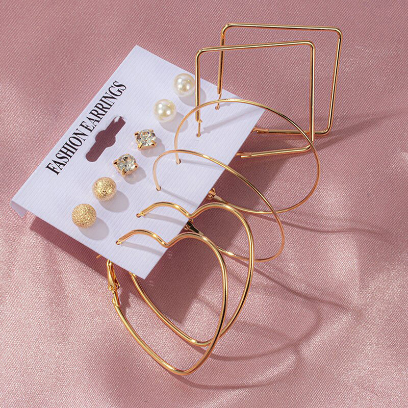 Gold Plated Studs and Hoops Earrings Combo of 6 For Women