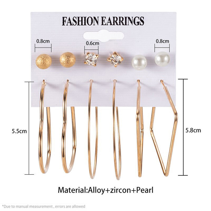 Gold Plated Studs and Hoops Earrings Combo of 6 For Women