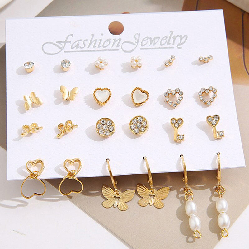 Gold Plated Drop and Stud Trending Earrings Combo of 12 For Women