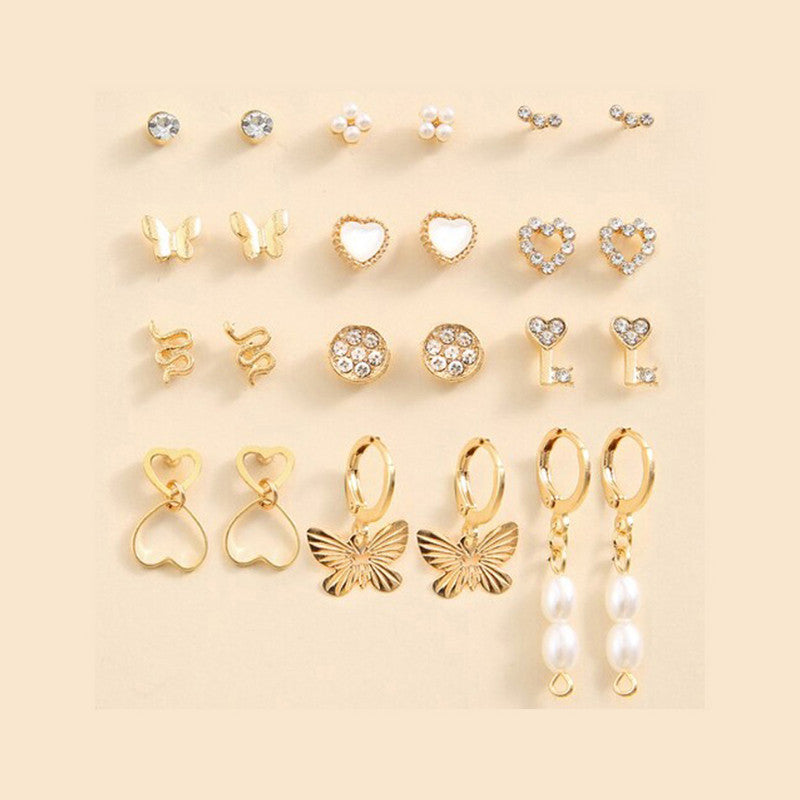 Gold Plated Drop and Stud Trending Earrings Combo of 12 For Women