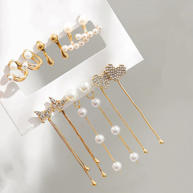 White And Gold-Toned Gold Plated Pearl Earrings Combo of 6 For Women