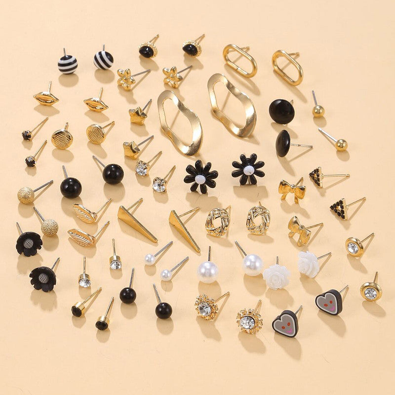 Gold Plated Gold-Black Toned Studs Fashionable Earrings Combo of 30 For Women