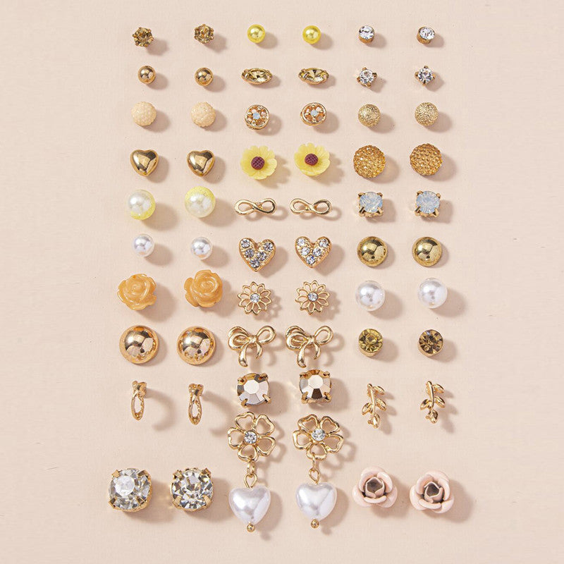 Gold Plated Gold-Toned Studs Trending Earrings Combo of 30 For Women