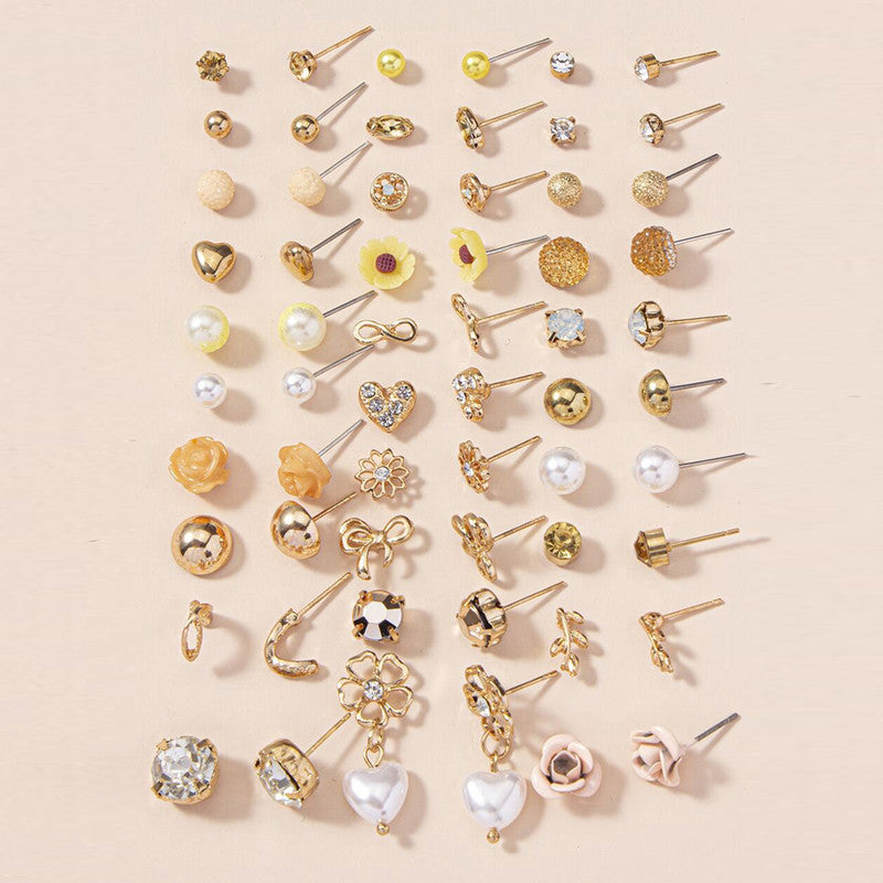 Gold Plated Gold-Toned Studs Trending Earrings Combo of 30 For Women