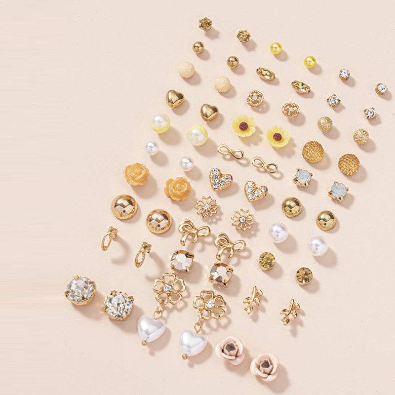 Gold Plated Gold-Toned Studs Trending Earrings Combo of 30 For Women