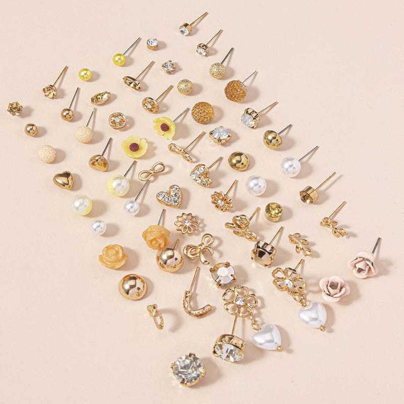 Gold Plated Gold-Toned Studs Trending Earrings Combo of 30 For Women