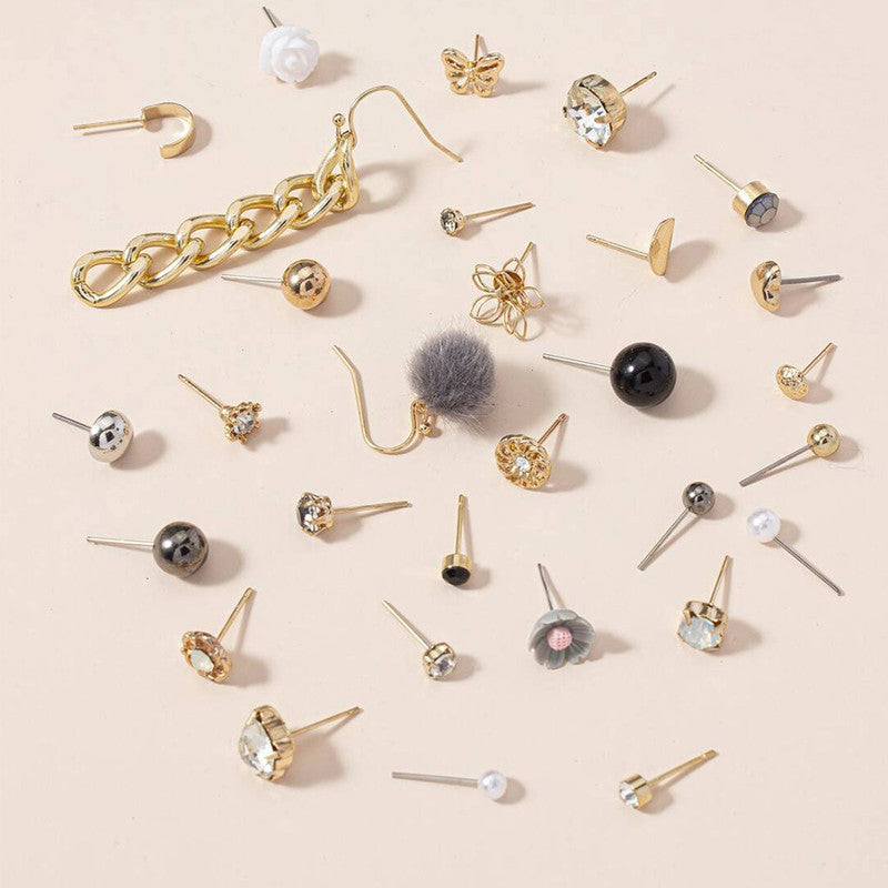 Gold Plated Gold-Black Toned Studs Amazing Earrings Combo of 30 For Women