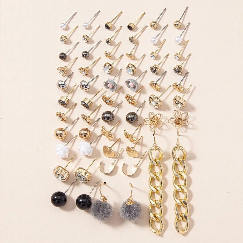 Gold Plated Gold-Black Toned Studs Amazing Earrings Combo of 30 For Women