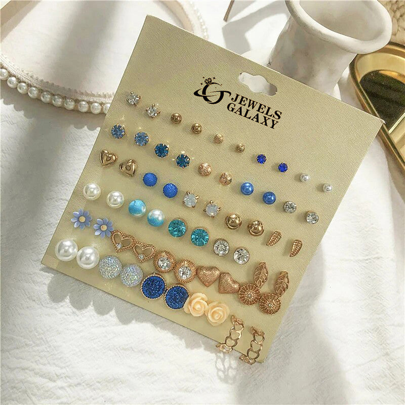 Gold Plated Multicolour Studs Quirky Earrings Combo of 30 For Women