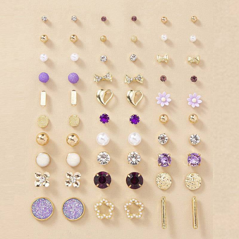 Gold Plated Multicolour Studs Quirky Earrings Combo of 30 For Women