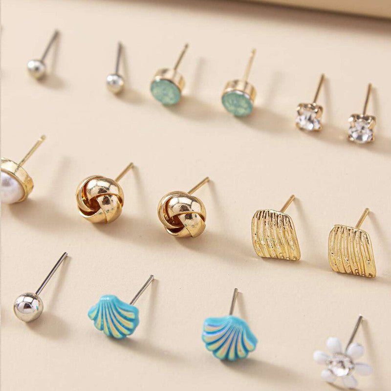 Gold Plated Multicolour Studs Quirky Earrings Combo of 30 For Women