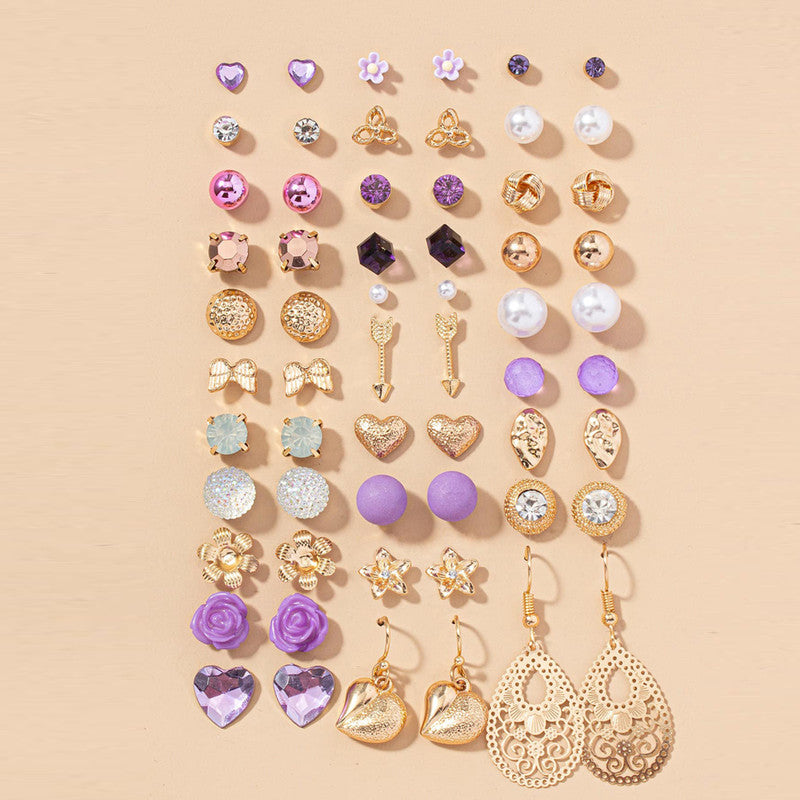 Gold Plated Multicolour Studs Quirky Earrings Combo of 30 For Women