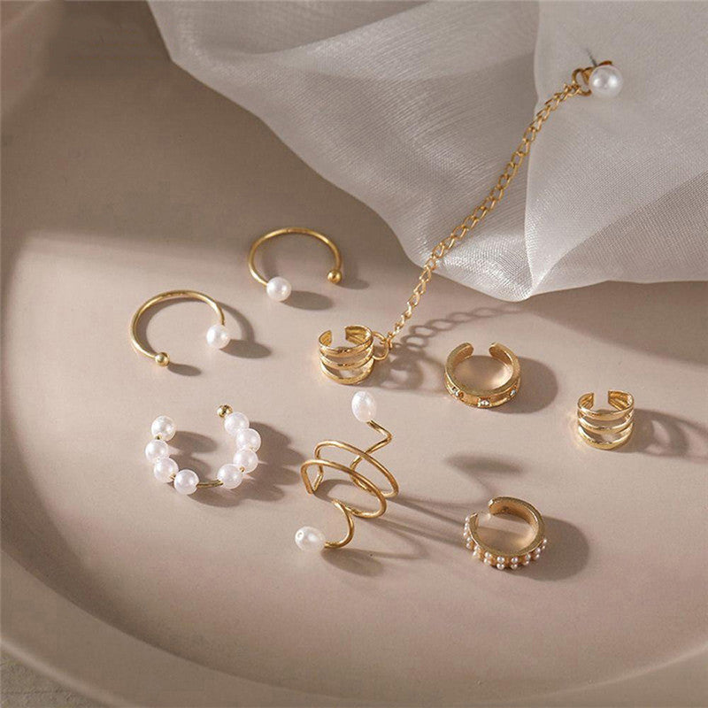 Gold Plated Contemporary Ear cuffs Set of 8 For Women