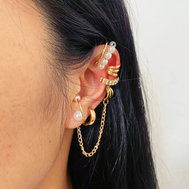 Gold Plated Contemporary Ear cuffs Set of 8 For Women