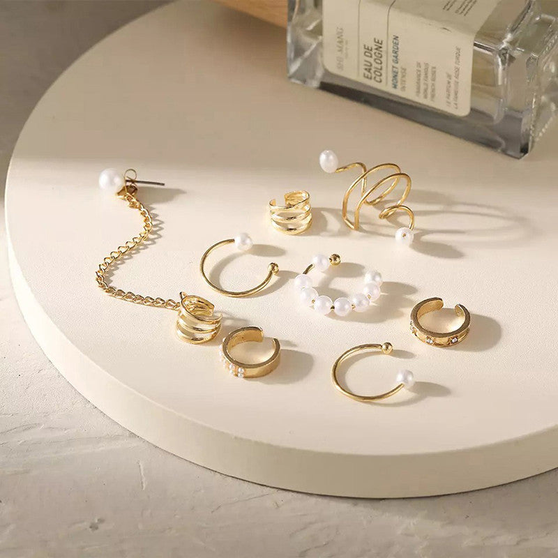 Gold Plated Contemporary Ear cuffs Set of 8 For Women