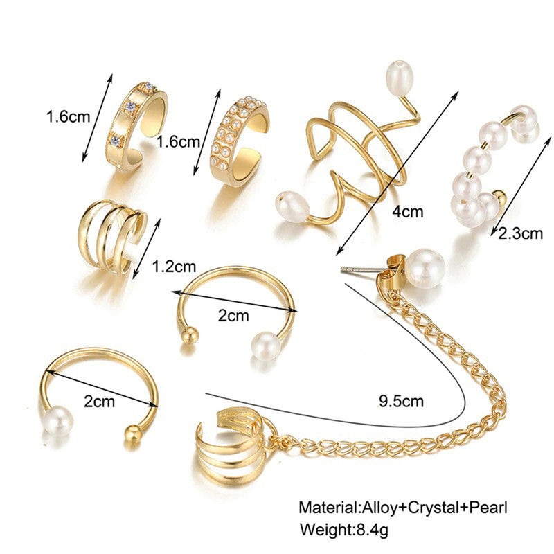 Gold Plated Contemporary Ear cuffs Set of 8 For Women