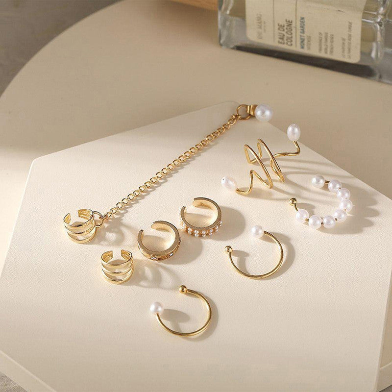 Gold Plated Contemporary Ear cuffs Set of 8 For Women