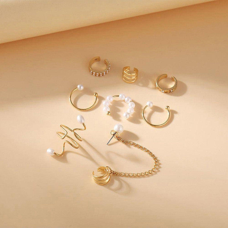 Gold Plated Contemporary Ear cuffs Set of 8 For Women