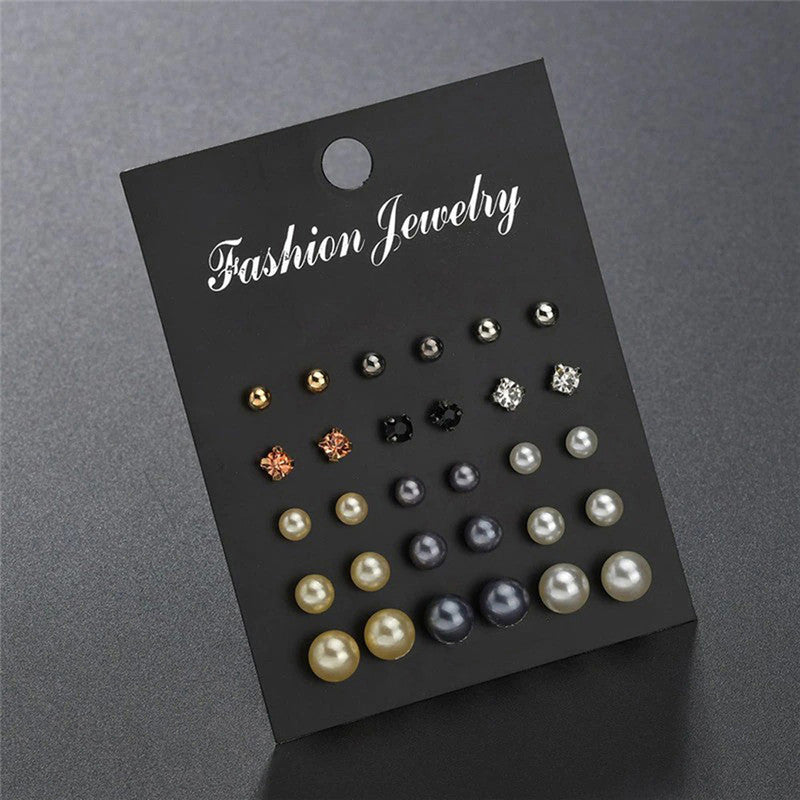 Gold Plated Multicolour Stud Earrings Set of 15 For Women